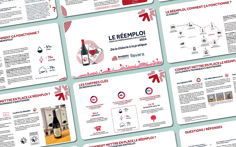 Composition graphique avec plusieurs pages du livret blanc du réemploi
